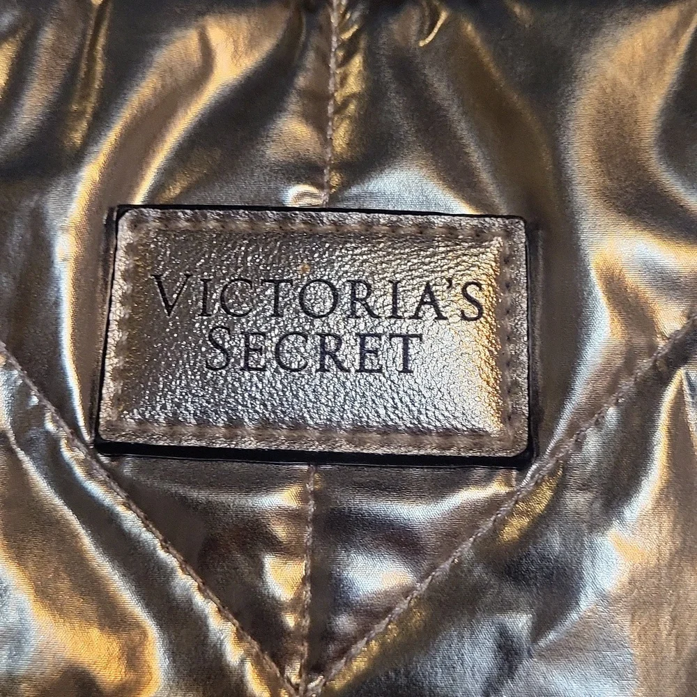 Victoria's Secret Shiny Silver Tote with Black Handles (NEW) - Picture 3 of 6
